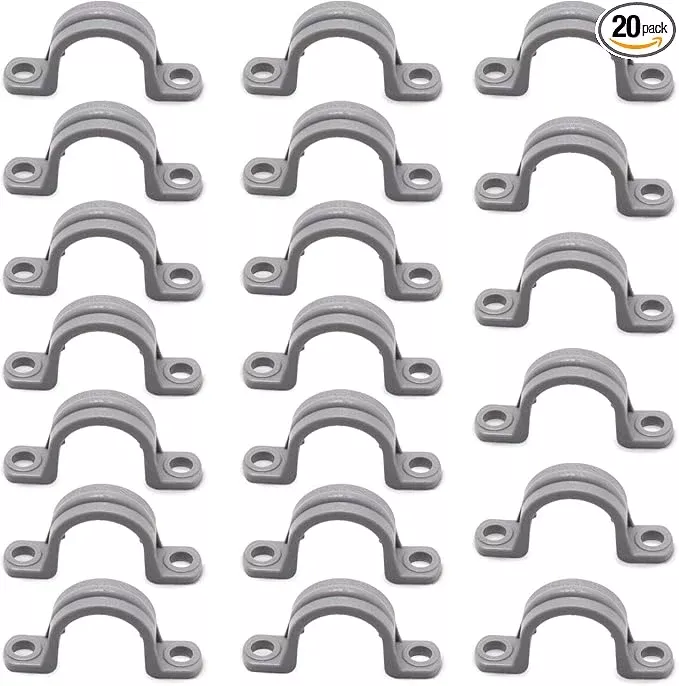 1/2 Inch PVC Pipe Strap, 2-Holes Conduit Pipe Clamps Plastic Pipe Supports (Grey,20 Pcs)