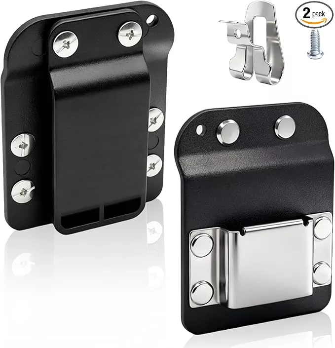 1 Pcs Drill Holder for Tool Belt + 1 Pcs Drill Clip, Tape Measure Holder with Metal Clip, 2 in Belt Hook Holster for Cordless Drill, Impact Driver, Measuring Tape, Tool Accessories