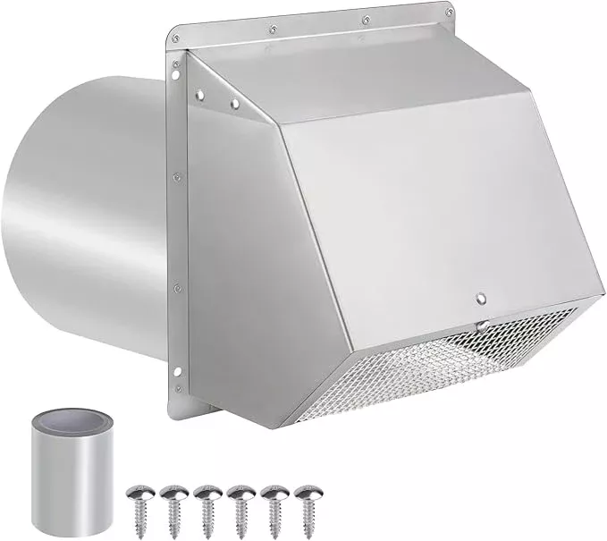 10 Inch Hooded Wall Vent with Screen and Damper, Exterior Wall Exhaust Vent Cover Cap for Kitchen Range Hood Dryer Ventilation and Outdoor Air Exhaust, Stainless Steel