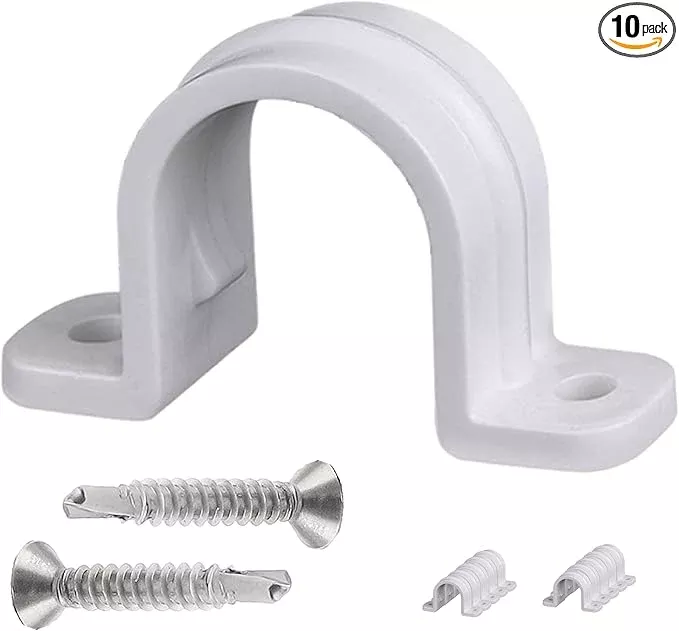 10 Set Pipe Clamps,SCH 1/2 in (20 MM) PVC Pipe Strap Clips,Two Hole Plastic Pipe Clamps,Conduit Strap Clamps