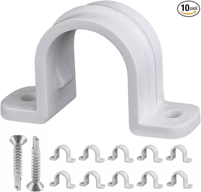 10 Set Pipe Clamps,SCH 1 in (32 MM) PVC Pipe Strap Clips,Two Hole Plastic Pipe Clamps,Conduit Strap Clamps