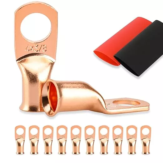 10PCS Battery Cable Ends, 4 Gauge Wire Connectors 3/8 Copper Wire Lugs, Bare Copper Eyelets with Heat Shrink Tubing by HOUSUN