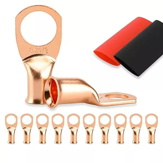 10PCS Battery Cable Ends, 8 Gauge Wire Connectors 1/2 Copper Wire Lugs, Bare Copper Eyelets with Heat Shrink Tubing by HOUSUN