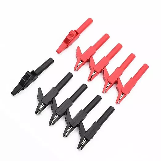 10Pcs Insulated Safety Multimeter Alligator Clips Electrical Test Tools with 4mm Banana Jack Socket Adapter 300V 15A