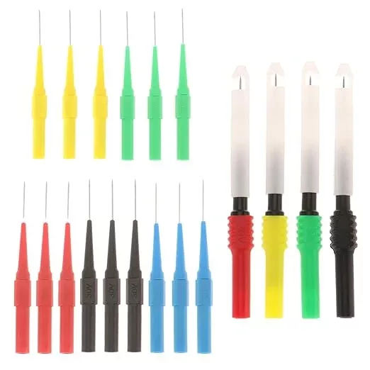 19 Pcs Multimeter Test Set, 15pcs 0.7mm Probe Pins and 4pcs Insulation Wire Piercing Probes, Automotive Back Probe Kit Power Needle Test Accessories for Multimeter Banana Socket Plug Car Tester