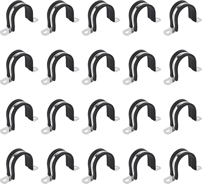 2 Inch 20 PCS 2 Holes Rubber Cushioned U Bracket Clamp, Reinforced Rigid Pipe Strap, Stainless Steel Conduit Straps Cable Clamp (50 mm) by Tavonuxt