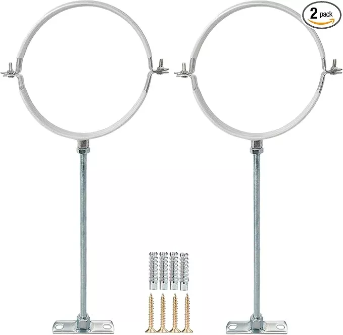 2 Sets Adjustable Pipe Bracket，Heavy Duty Galvanized Iron Stove Pipe Hanger Strap，Wall Support Chimney Pipe Holder，Round Split Ring Vent Conduit Carrier Kit，with All Mounting Screws (4-Inches)