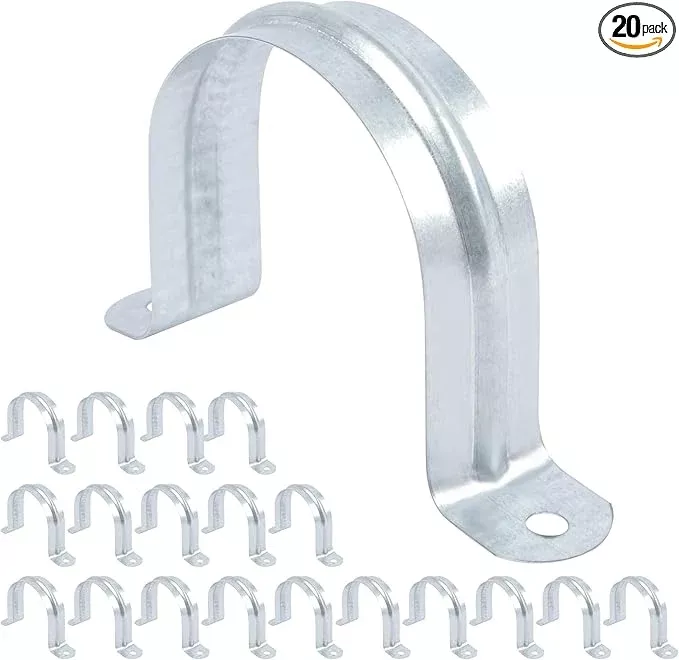 20 PCS 2 Inch Reinforced Rigid Pipe Strap, 2 Holes U Bracket Cable Clamp Hanger, Zinc Coated Tension Tube Clip, Conduits Strap Clamps for Pipe Fixing on Various Surfaces, 20 PCS(50 mm)