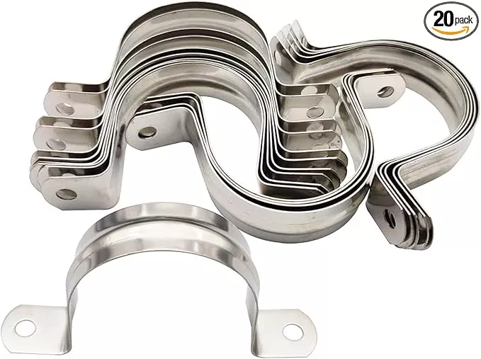 20Pcs Reinforced Rigid Pipe Strap 2 Inch Two Hole Strap U Bracket Pipe Clamps, 304 Stainless Steel Conduit Clamps Tension Tube Clip for Pipes Fixing M50