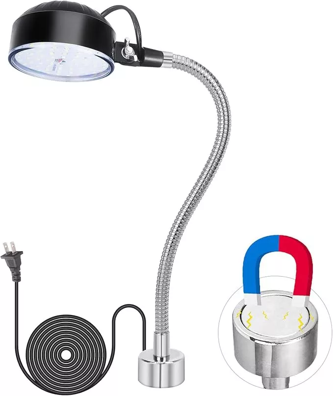 20W WangJiaTai Magnetic Work Light, LED Machine Work Light with 16 in Flexible Gooseneck and Magnetic Base, Shop Tool Lamp for Lathe, Work Bench,Machine,Grill,Industrial Lighting, 2000Lumens, Silver