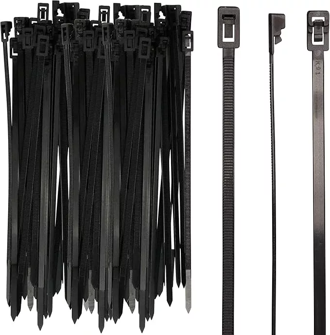 250-Count Reusable 8-inch UV Resistant Nylon Cable Zip Ties, Black