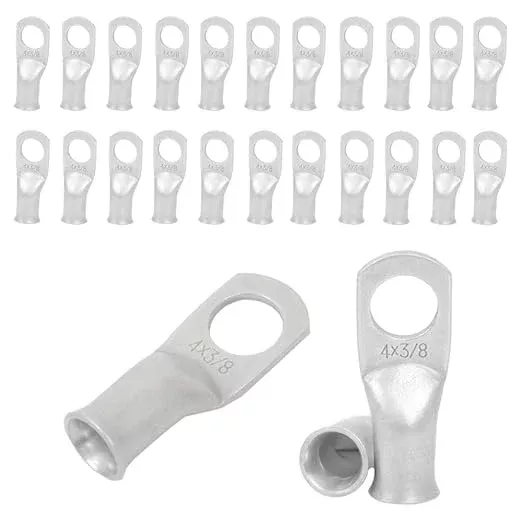 25pcs 4 AWG 3/8" Stud Tinned Copper Ring Terminals Battery Cable Ends Wire Lugs 4 Gauge Battery Cable Lugs Heavy Duty Cable Lugs Bare Copper Eyelets Tubular Ring Terminal Connectors