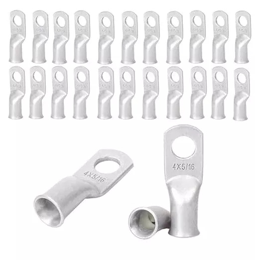 25Pcs 4 AWG 5/16" Stud Tinned Copper Ring Terminals Battery Cable Ends Wire Lugs 4 Gauge Battery Cable Lugs Heavy Duty Cable Lugs Bare Copper Eyelets Tubular Ring Terminal Connectors