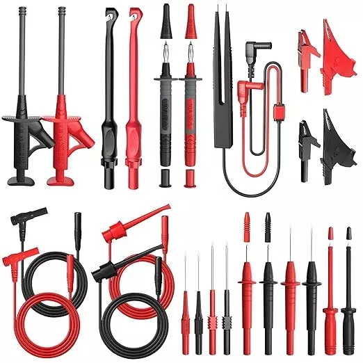 25PCS Multimeter Test Leads Kit, Test Leads Set with Replaceable Alligator Clips,Wire Piercing Probes, Alligator Clips,Test Hook Clips,Test Tweezer for Digital Electrical Multimeter Testing