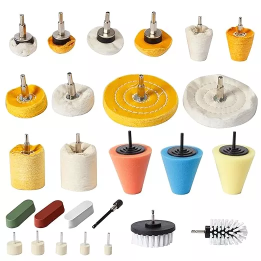 26pcs Buffing Wheel Kit for Drill – Different Size and Density Polishing Buffing Wheels – Perfect for Car Detailing, Jewelry, DIY Buffing & Finishing– 1/4" Shank Fits Most Drills