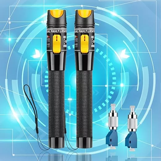 2pc Fiber Optic Visual Fault Locator VFL Fiber Optic Cable Tester with 2pcs Singlemode 9/125um FC Male to LC Female Adapter, Red Switch (Mode Number: VFL-50)