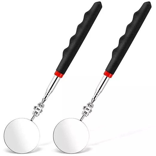 2PCS Telescoping Inspection Mirror Extendable Mirror on a Stick Mechanic Mirror with Long Handle Round Extendable Mirror for Mechanic Checking Vehicle