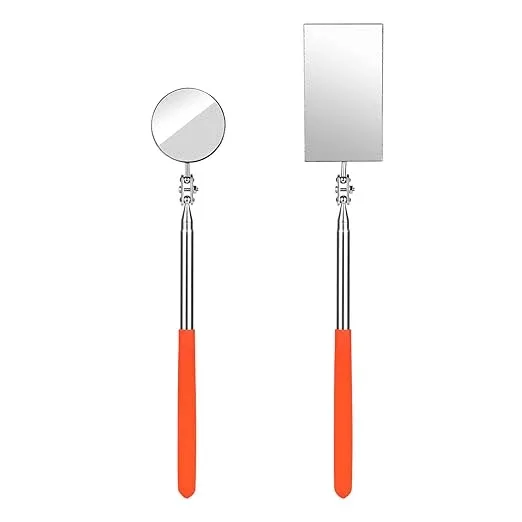 2Pcs Telescoping Inspection Mirror, Flexible Retractable Automotive Extension Mirror Pickup Tools Round Square Mirror Inspection Tool for Checking Vehicle Mechanic Mirror Automotive Mirror(Orange)