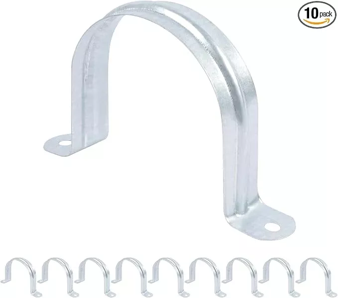 3 Inch Reinforced Rigid Pipe Strap, 2 Holes U Bracket Cable Clamp Hanger, Zinc Coated Tension Tube Clip, Conduits Strap Clamps for Pipe Fixing on Various Surfaces, 10 PCS(75 mm)