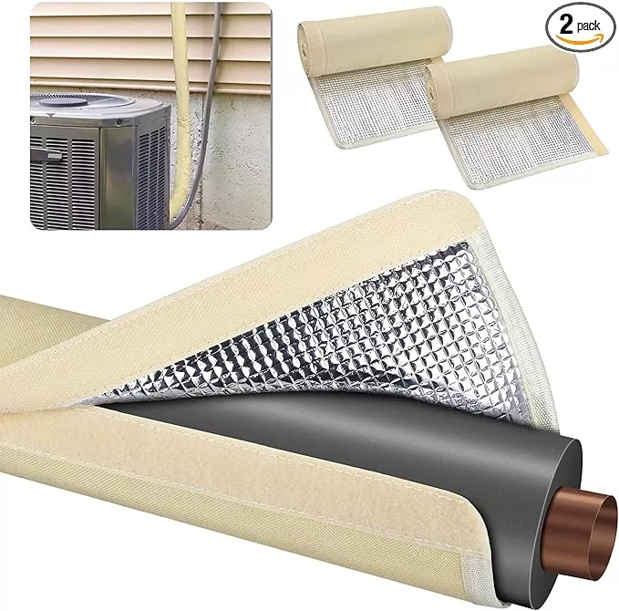 3 Layers HVAC Copper Pipe Insulation Cover Protector,Flexible AC Copper Line Insulation Sleeve,600D Oxford 72x10.2 Inch AC Pipe Insulation Wrap for Outside Central Air Conditioning Splits Black 2Pack