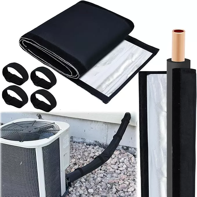 3 Layers HVAC Copper Pipe Insulation Cover Protector Outdoor 600D Oxford AC Copper Line Insulation Sleeve Wrap for Outside 72x10.2Inch with 4 Adjustable Straps for Central Air Conditioning Mini Splits