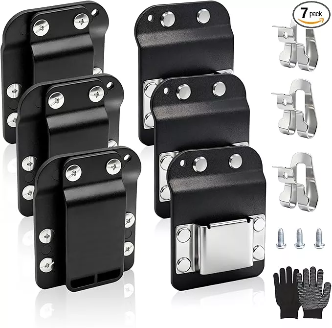 3 Pcs Drill Holder for Tool Belt + 3 Pcs Drill Clip, Tape Measure Holder with Metal Clip, 2 in Belt Hook Holster for Cordless Drill, Impact Driver, Measuring Tape, Tool Accessories