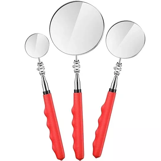 3 Pieces Telescoping Inspection Mirror Stainless Steel Extendable Mechanic Mirror with Long Handle Tool for Technicians Mechanics Contractors Eyelashes Mouth and Other Small Parts(Red)