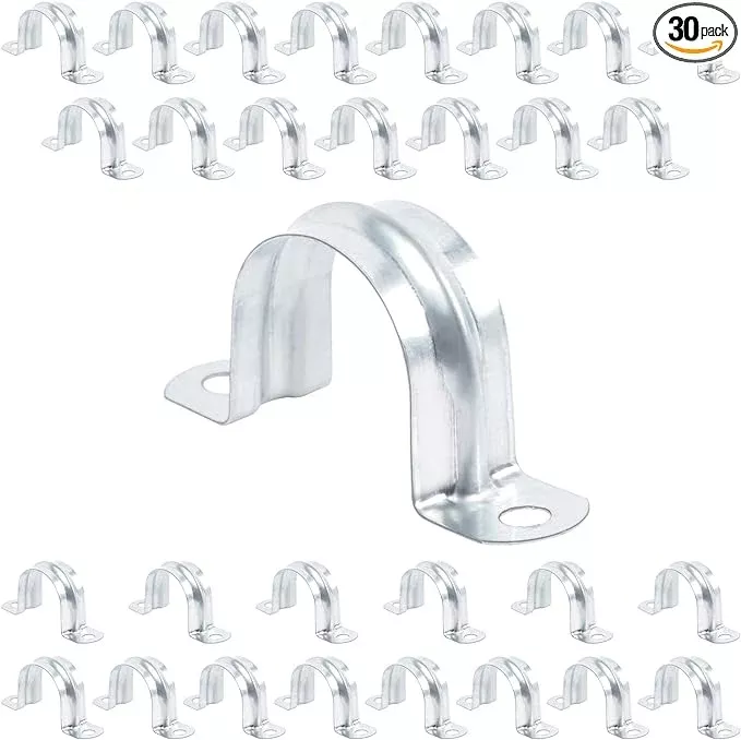 30 PCS 1-9/16 Inch Reinforced Rigid Pipe Strap, 2 Holes U Bracket Cable Clamp Hanger, Zinc Coated Tension Tube Clip, Conduits Strap Clamps for Pipe Fixing on Various Surfaces, 30 PCS(40 mm)