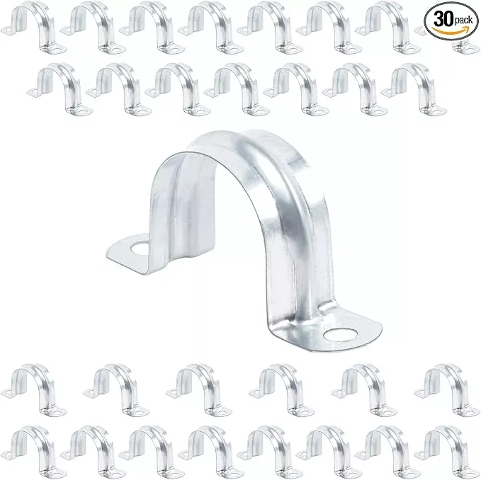 30 PCS 1 Inch Reinforced Rigid Pipe Strap,2 Holes U Bracket Cable Clamp Hanger,Zinc Coated Tension Tube Clip,Conduits Strap Clamps for Pipe Fixing on Various Surfaces,30 PCS(25 mm)