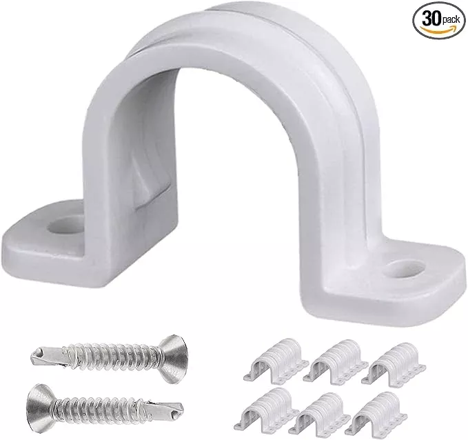 30 Pcs Conduit Pipe Strap clamp,Plastic Pipe Clamps SCH 3/4 inches(25 MM), Two Hole Plastic Pipe Clip Non-Metallic Conduit Pipe Conduit Clamps Pipe clamp PVC Conduit Clips
