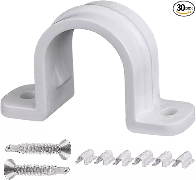 30 Pcs Conduit Pipe Strap Clamps,SCH 1/2 in (20 MM), Two Hole Plastic Pipe Clips Non-Metallic Conduit Pipe Conduit Clamps PVC Conduit Clamps