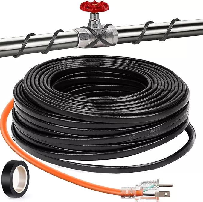 30FT（3FT-200FT） Pipe Heating Cable for Pipe Freeze Protection, Heat Cable for Water Pipes(Metal and Plastic), Pipe Heat Tape Keeps Water Flowing at -40°F 5w/ft, 120V