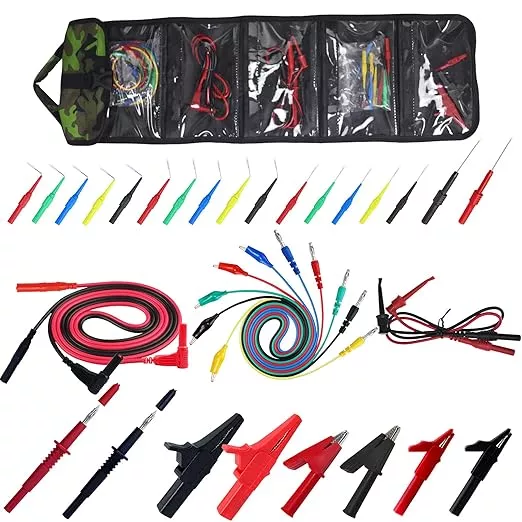 34-in-1 Test Lead and Test Probe Kit for Multimeter Tester | Lead Extension Right Angle to Straight 4mm Banana Plug Connectors Meter Leads | Multi-Type Back Probe Set | Alligator Clips