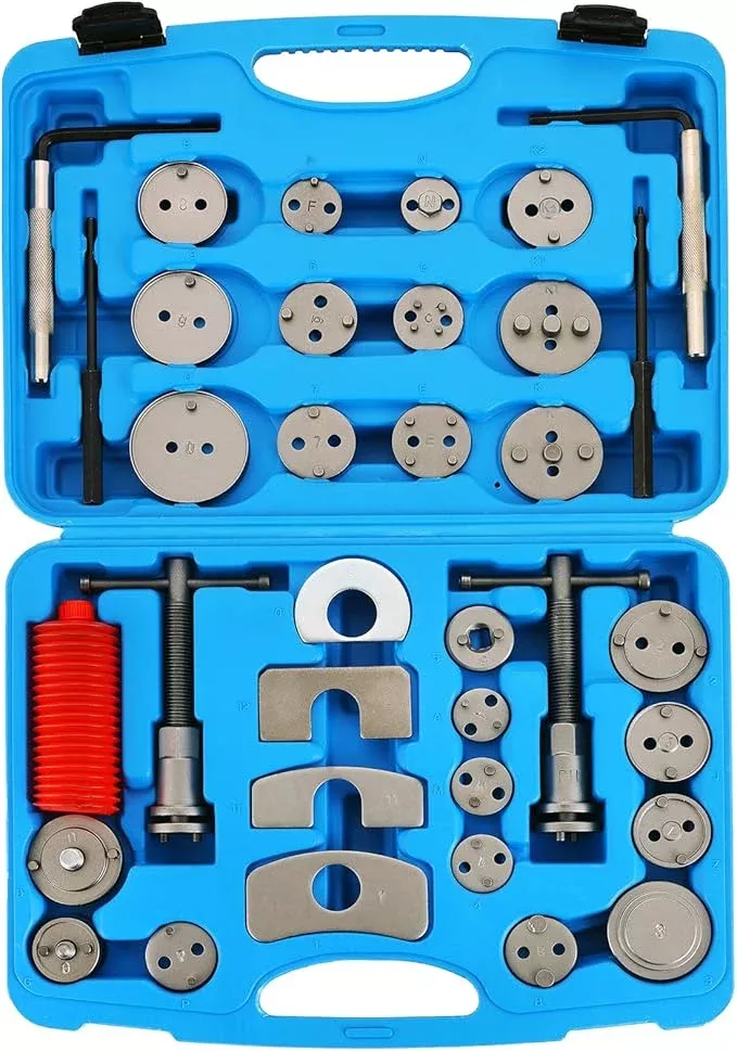 35PCS Disc Brake Caliper Tool Kit | Heavy Duty Brake Caliper Compression Tool Includes 24 Adapters for Brake Pad Replacement and Piston Compression, Compatible with Most Vehicles