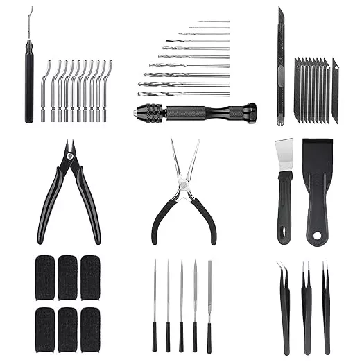 3D Printer Tools Kit Essential, 3D Printing Tools Kit, 3D Printer Accessories with 50Pcs (Deburring Tool, Wire Cutter, Drill, Scraper..) for Remove, Smoothing, Finishing, Deburring, Craving, Drilling