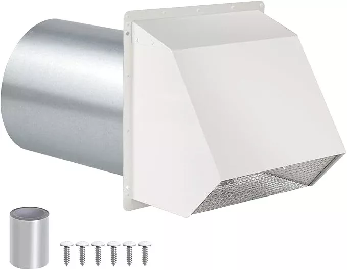 4 Inch Dryer Vent Cover Outside Hooded Wall Vent with Screen and Damper, Exhaust Vent Wall Mount Exterior Wall Vents Cover Cap for Dryer Ventilation&Outdoor Air Exhaust,Galvanized Steel,White