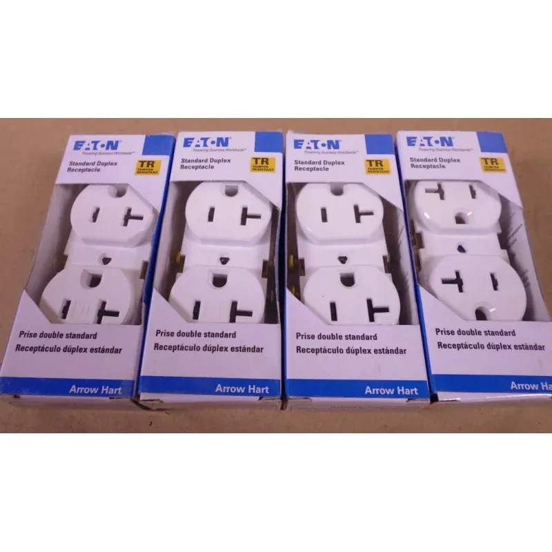 (4 Pack) Eaton Arrow Hart Standard Duplex Receptacle 20A TRCR20W-BX-LW