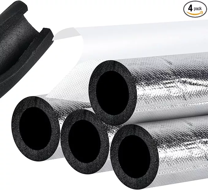 4 Pack Insulation Tubes 2 Inch, Pre-Slit Self-Adhesive Insulation Wrap, Highly Insulated for Copper Pipe, AC Line, Sprinkler (20mm Thick)