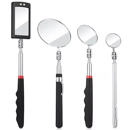 4 Pieces Telescoping Inspection Mirror Telescoping LED Lighted Flexible Inspection Mirror Tool for Checking Observing Vehicle Small Parts (Elegant Style)