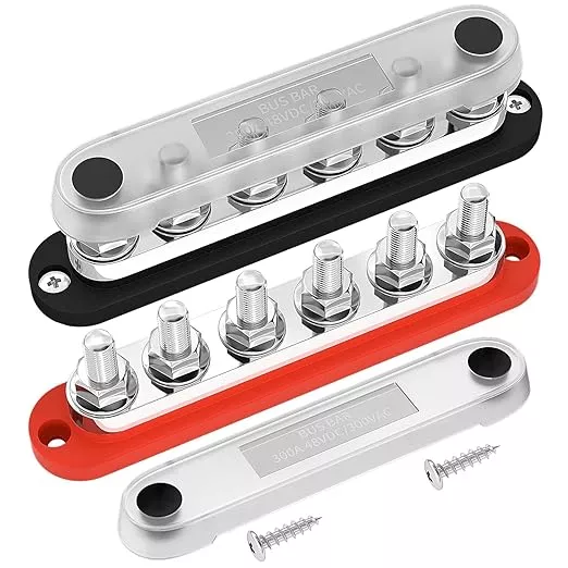 400A Bus Bar 12V Power Distribution Block with 5/16" Studs,Marine Battery Bus Bar Terminal Block Positive & Negative for Automotive Car Boat Solar System (300A 6 x 3/8" (M10) Terminal Studs)