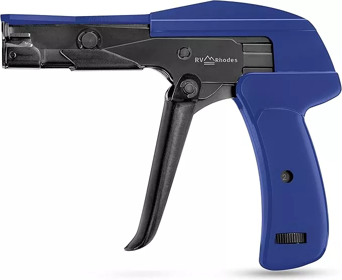 42709 Zip Tie Gun/Cable Tie Install Tool, Adjustable Tension with Built-In Cutter, for Nylon Ties up to 1/4”- Blue