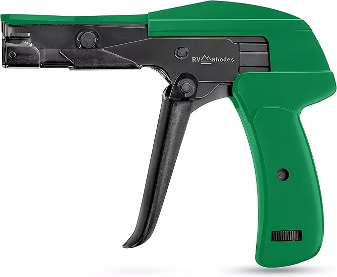 42711 Zip Tie Gun/Cable Tie Install Tool, Adjustable Tension with Built-In Cutter, for Nylon Ties up to 1/4”- Green