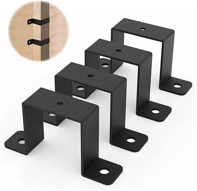 4Pcs Square Pipe Clamp, Black Strap Post Ties Brackets, U Shaped Connector Bracket, Wood Deck Fence Post Tie for Water Pipes, Balcony Railing, Stairs Railing