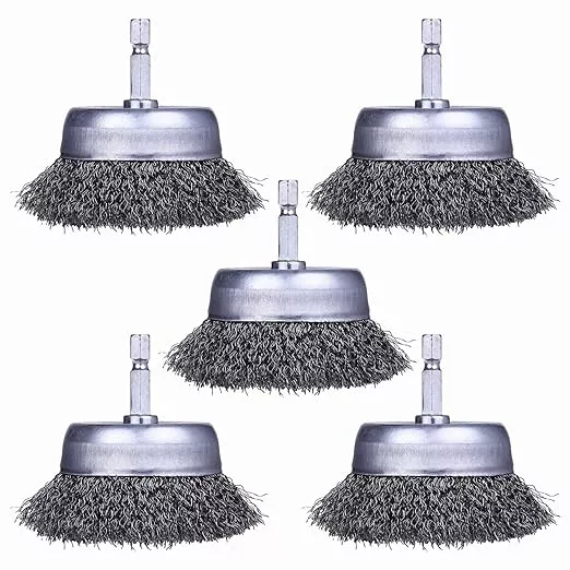 5 Pack Wire Cup Brush for Drill, Wire Brush for Drill 1/4 Inch Hex Shank, 0.012 Inch Coarse Carbon Steel- 3 Inch Wire Brush Drill Attachment