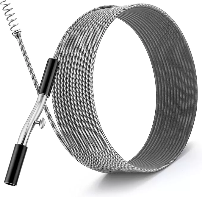 50 ft Drain Auger Plumbing Snake for Heavy Deep Blockages 1/4" Diameter Flexible Plumbing Cables Drain Snake for Kitchen Bathroom Shower Sink Cleaning Drainage Clogs