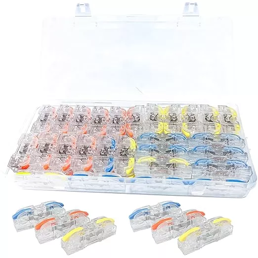 50PCS Boxed Splicing Terminal Blocks, Lever Type Quick Splicing Wire Connector terminals,Wire tap connectors , Easy to Connect and Splice Wire Household Wire connectors (1-on-1 Interface)