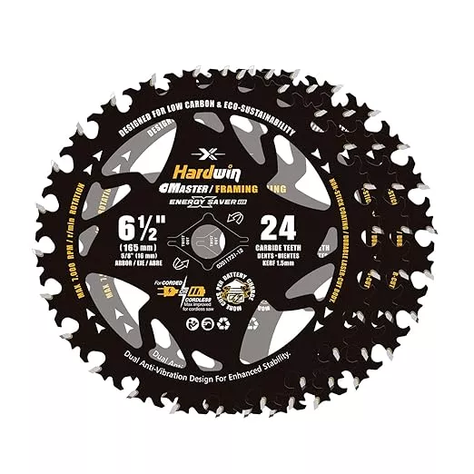 6 1/2 Inch Framing Circular Saw Blade-3Pack, 24T ATB Carbide Teeth, Lightweight for Cordless Saws. Super Thin Kerf for Cutting Wood, Plywood, MDF, OSB, Hardwood, Softwood & More.