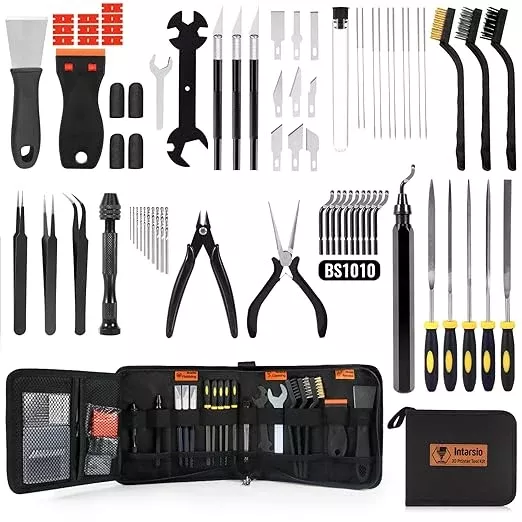 68Pcs 3D Printer Tools Kit with Storage Case, FDM/SLA Printer Accessories - Deburring Tool, 3D Print Removing Scrapers, Metal Files, Brushes, Hand Drill, Tweezers, for Bambu Lab, Ender 3, Kobra, etc.