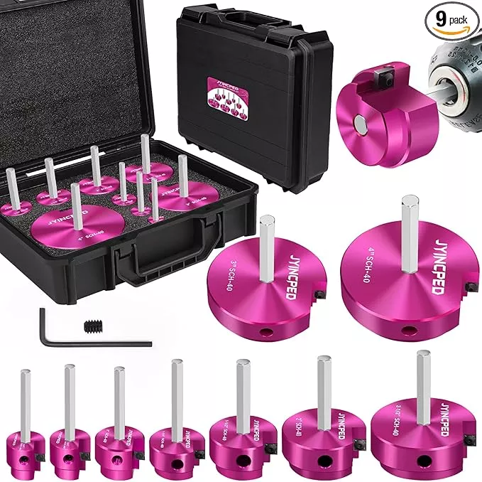 9 Pcs PVC Pipe Reamer Kit,PVC Fitting Saver Plastic Pipe Reamer Tool Kit,Hub Socket Saver Set for Plumbing,Includes 1/2" 3/4" 1" 1-1/2" 1-1/4" 2" 2-1/2" 3" 4" Reamers for Sch.40 CPVC ABS Fittings