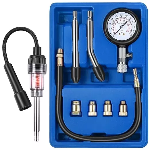 9 Pieces Automotive Compression Tester Kit and Spark Plug Tester, Universal Car and Motorcycle Engine Testing Tools for Cylinder Pressure Gauge (Red)